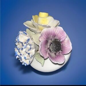 Floral Art Glass Vase with Pink and Blue Accents